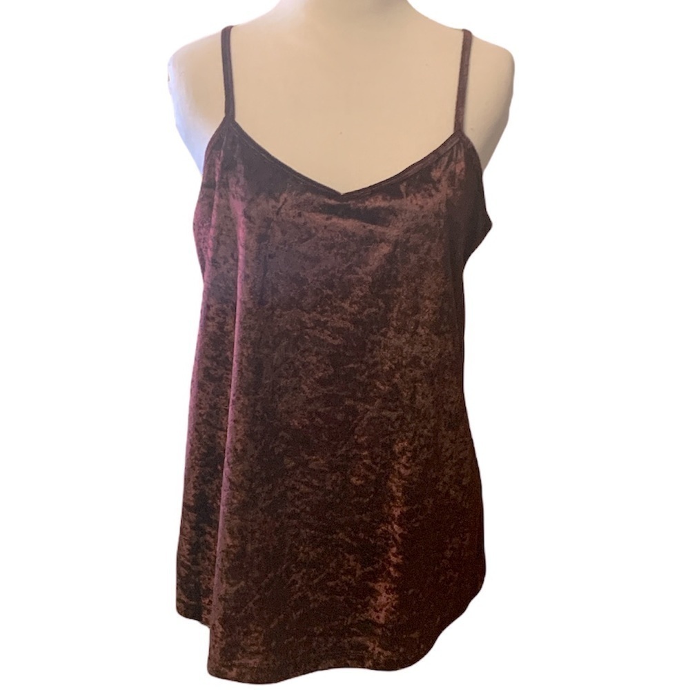 Deep burgundy crushed velvet cami top,  City streets brand, generous small